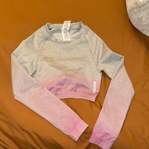 Gymshark Gray and Pink Ombre Long Sleeve Crop Top